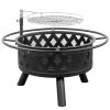 30in Outdoor Metal Fire Pit with Cooking Grates Black