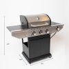 Propane Grill 3 Burner Barbecue Grill Stainless Steel Gas Grill with Side Burner and Thermometer for Outdoor BBQ;  Camping