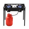 Outdoor Camp Stove High Pressure Propane Gas Cooker Portable Cast Iron Patio Cooking Burner (Double Burner 150000-BTU)